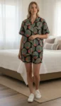 Noir Medallion Shirt Shorts Night Suit in Black – women's cotton night suit by AtoZMart
