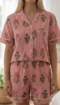 042-coral-red-stripe-floral-shirt-short-set-1