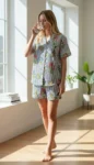Noir Stripe Bloom Shirt Shorts Night Suit in Black – women's cotton night suit by AtoZMart