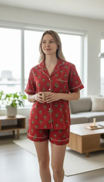 Scarlet Night Buti Shirt Shorts Night Suit in Red – women's cotton night suit by AtoZMart