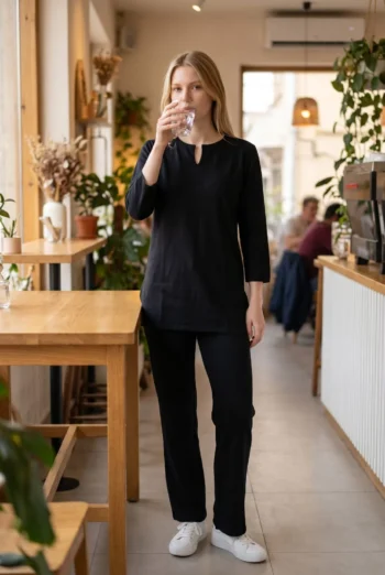 Midnight Cotton Slub Kurta Pyjama Night Suit in Black – women's cotton night suit by AtoZMart