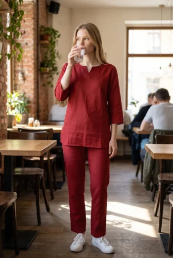 Maroon Cotton Slub Kurta Pyjama Night Suit – women's cotton night suit by AtoZMart