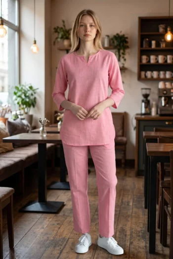 Blush Cotton Slub Kurta Pyjama Night Suit in Pink – women's cotton night suit by AtoZMart