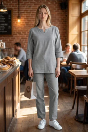 Grey Cotton Slub Kurta Pyjama Night Suit – women's cotton night suit by AtoZMart