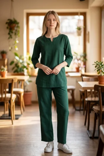 Bottle Green Cotton Slub Kurta Pyjama Night Suit – women's cotton night suit by AtoZMart