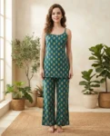 Teal Buti Cami Pyjama Night Suit – women's cotton night suit by AtoZMart