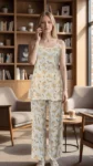 Yellow Lily Cami Pyjama Night Suit in Cream – women's cotton night suit by AtoZMart