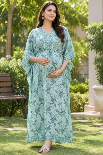 Aqua Bloom Maternity Kaftan in Aqua Blue – maternity kurti by AtoZMart
