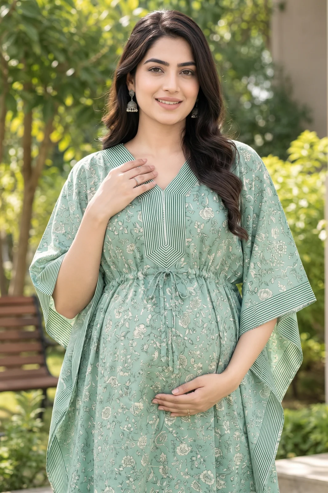 m1-03-sage-green-floral-maternity-kaftan-4 Sage Meadow Maternity Kaftan in Sage Green – maternity kurti, photo 4