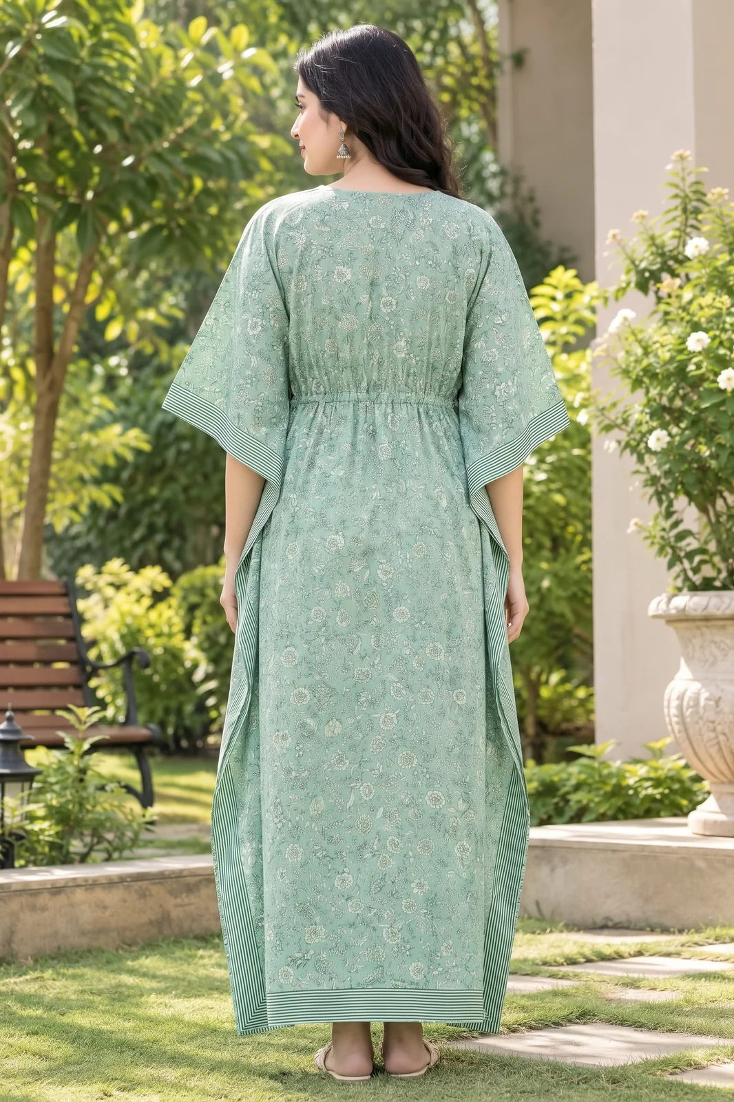 m1-03-sage-green-floral-maternity-kaftan-6 Sage Meadow Maternity Kaftan in Sage Green – maternity kurti, photo 6