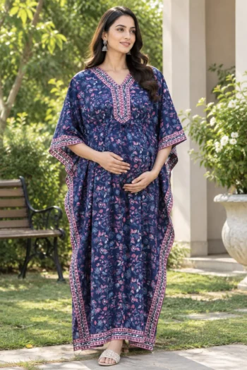 Rose Vine Maternity Kaftan in Navy Blue – maternity kurti by AtoZMart