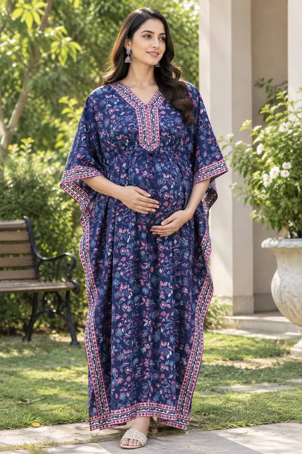 m1-04-purple-floral-maternity-kaftan-1 Rose Vine Maternity Kaftan in Navy Blue – maternity kurti by AtoZMart
