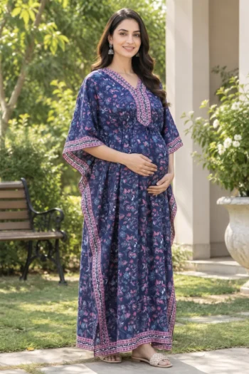 Rose Vine Maternity Kaftan in Navy Blue – maternity kurti, photo 2