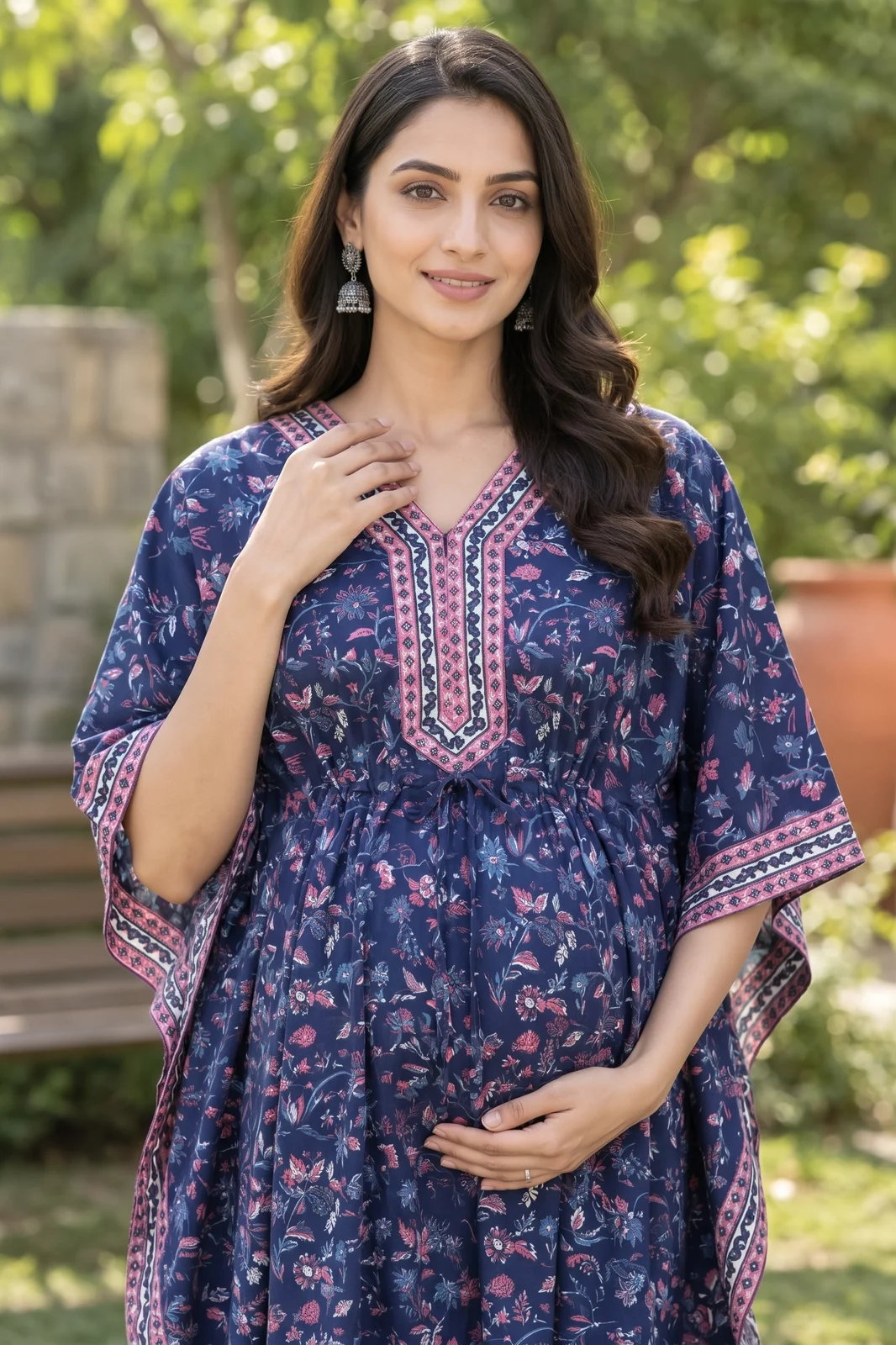 m1-04-purple-floral-maternity-kaftan-4 Rose Vine Maternity Kaftan in Navy Blue – maternity kurti, photo 4