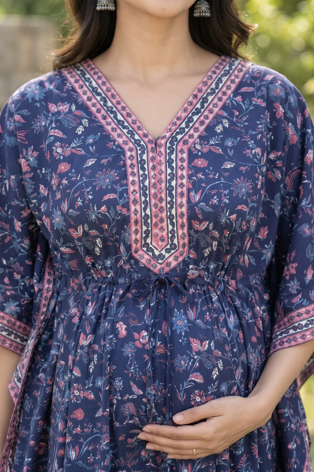 m1-04-purple-floral-maternity-kaftan-5 Rose Vine Maternity Kaftan in Navy Blue – maternity kurti, photo 5