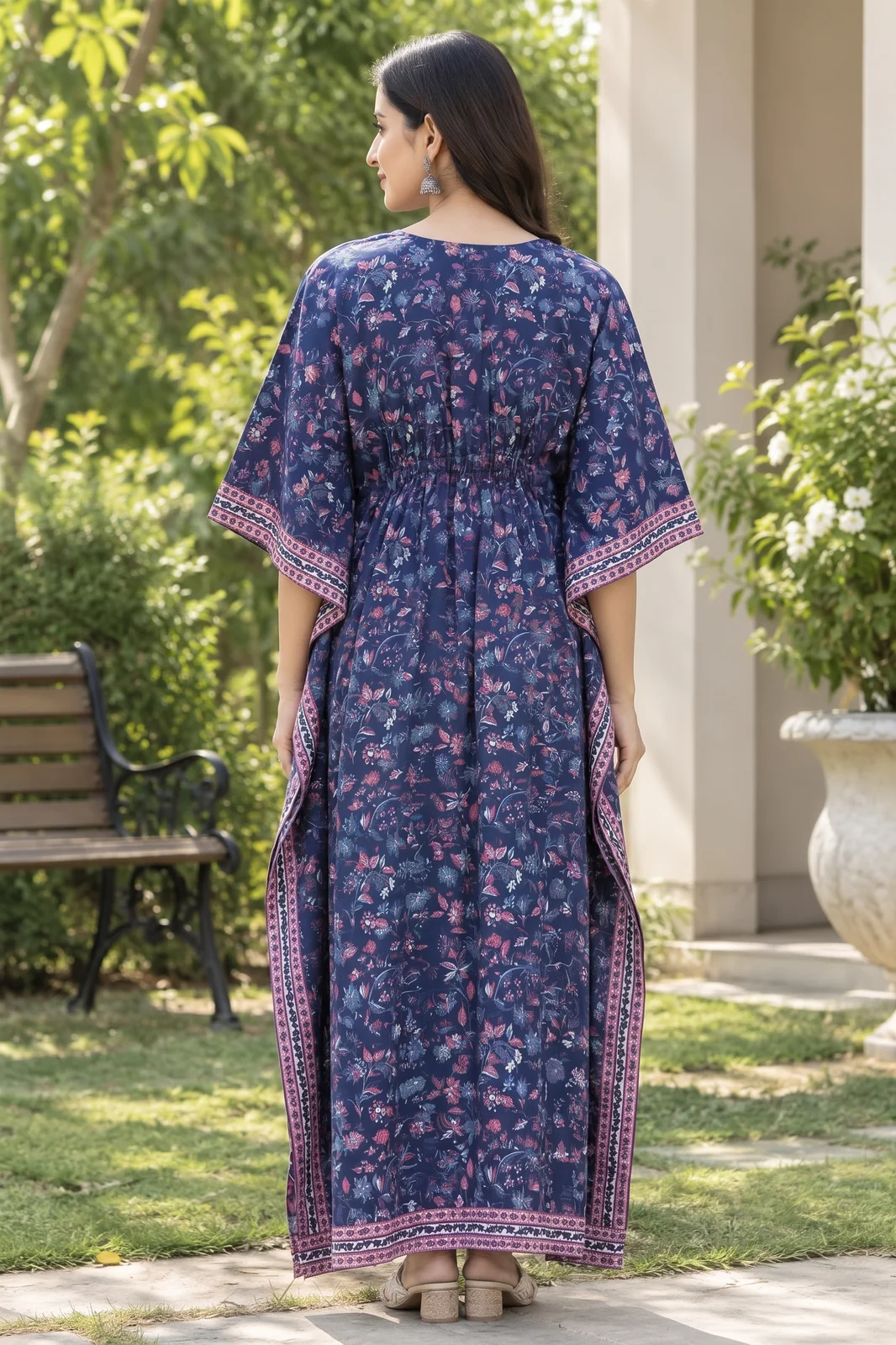 m1-04-purple-floral-maternity-kaftan-6 Rose Vine Maternity Kaftan in Navy Blue – maternity kurti, photo 6