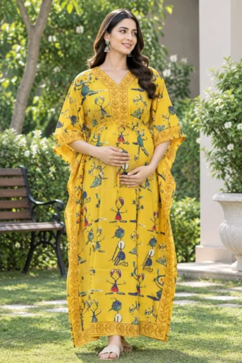Folk Art Maternity Kaftan in Yellow – maternity kurti by AtoZMart