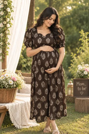 Royal Mocha Maternity Dress in Coffee Brown – maternity kurti by AtoZMart