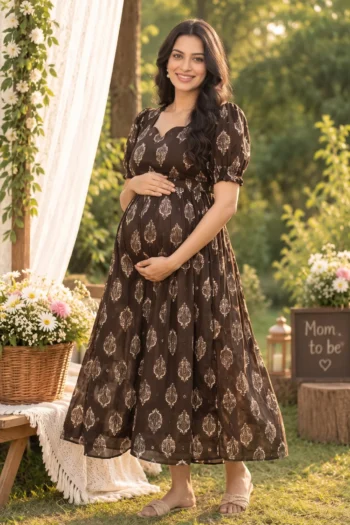 Royal Mocha Maternity Dress in Coffee Brown – maternity kurti, photo 2