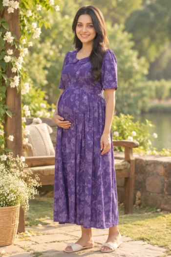 Lavender Vine Maternity Dress in Violet – maternity kurti, photo 2