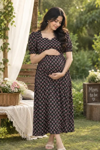 Midnight Buti Maternity Dress in Black – maternity kurti by AtoZMart