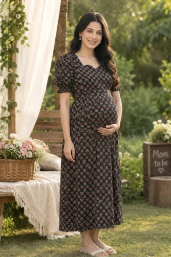 Midnight Buti Maternity Dress in Black – maternity kurti, photo 2