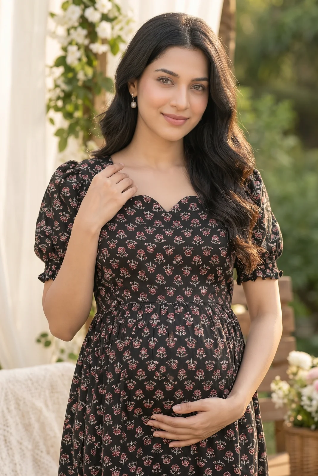 m2-03-black-floral-buti-maternity-maxi-dress-4 Midnight Buti Maternity Dress in Black – maternity kurti, photo 4
