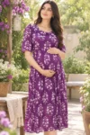 Grape Blossom Maternity Dress in Wine Purple – maternity kurti by AtoZMart