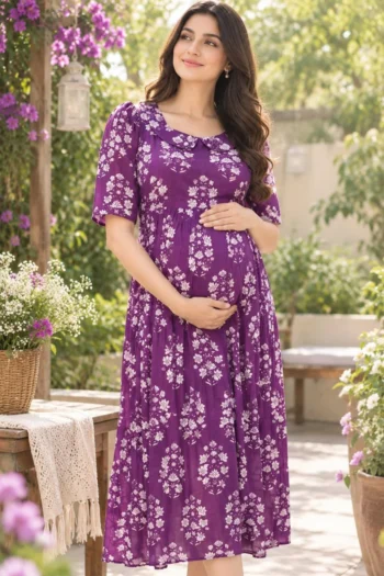 Grape Blossom Maternity Dress in Wine Purple – maternity kurti by AtoZMart