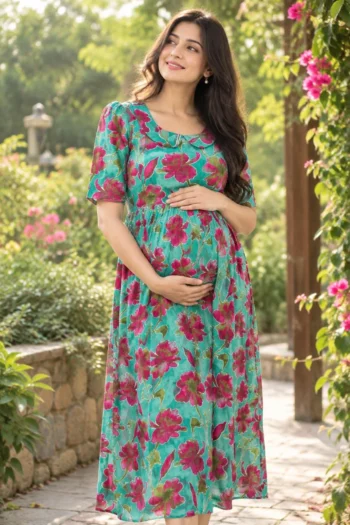 Turquoise Bloom Maternity Dress – maternity kurti by AtoZMart