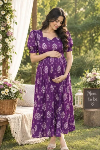 Violet Buti Maternity Dress in Purple – maternity kurti by AtoZMart