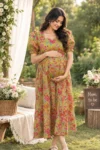 Garden Bloom Maternity Dress in Mehendi Green – maternity kurti by AtoZMart