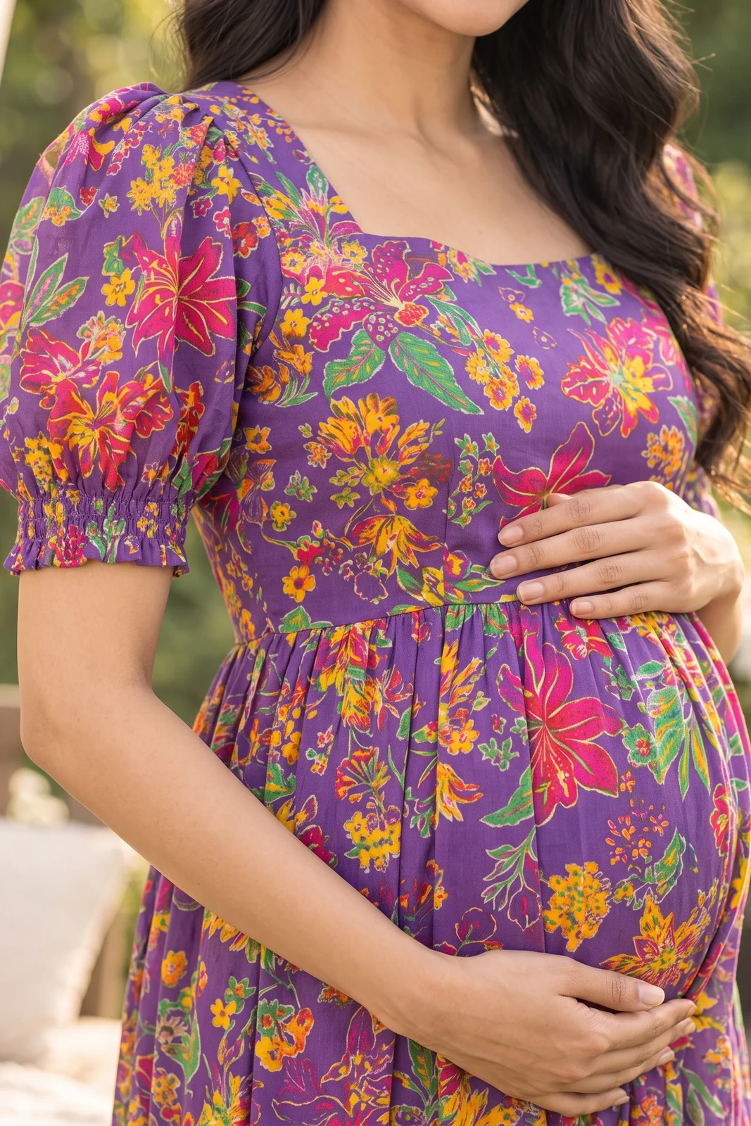 m2-10-multicolor-floral-maternity-maxi-dress-5 Floral Fiesta Maternity Dress in Purple – maternity kurti, photo 5