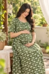 Elephant March Maternity Dress in Olive Green – maternity kurti by AtoZMart