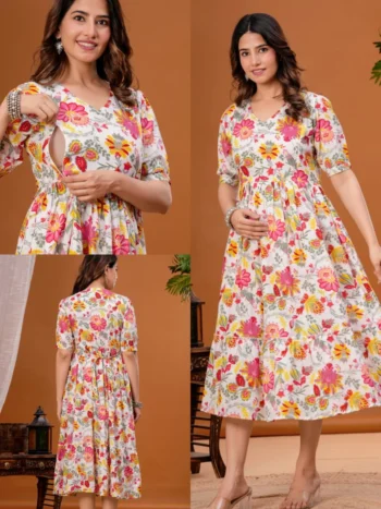 White Garden Maternity Feeding Dress in Off White – maternity kurti, photo 2