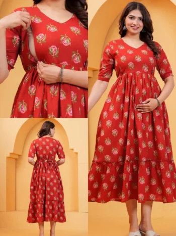Red Lotus Maternity Feeding Dress – maternity kurti, photo 2