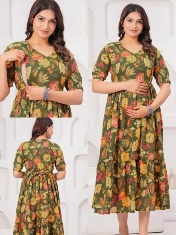 Olive Fiesta Maternity Feeding Dress in Olive Green – maternity kurti, photo 2
