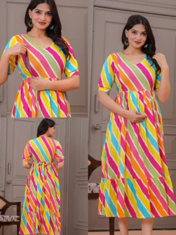 Leheriya Rainbow Maternity Feeding Dress in Multicolour – maternity kurti, photo 2