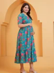 Lotus Lagoon Maternity Feeding Dress 1 m3-06-teal-lotus-print-maternity-feeding-dress-1