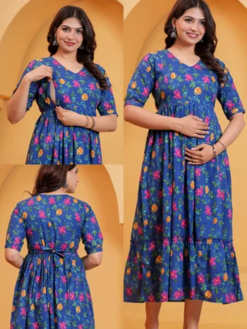 Blue Meadow Maternity Feeding Dress in Royal Blue – maternity kurti, photo 2