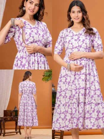 Lilac Bloom Maternity Feeding Dress in Lavender – maternity kurti, photo 2