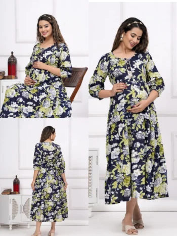 Navy Bouquet Maternity Feeding Dress in Navy Blue – maternity kurti, photo 2