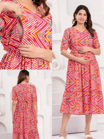 Chevron Pink Maternity Feeding Dress – maternity kurti, photo 2