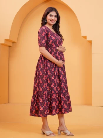 Wine Rose Maternity Feeding Dress – maternity kurti by AtoZMart