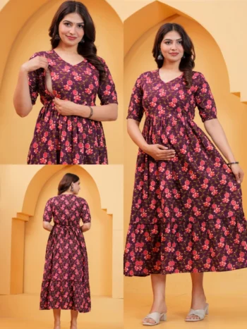 Wine Rose Maternity Feeding Dress – maternity kurti, photo 2