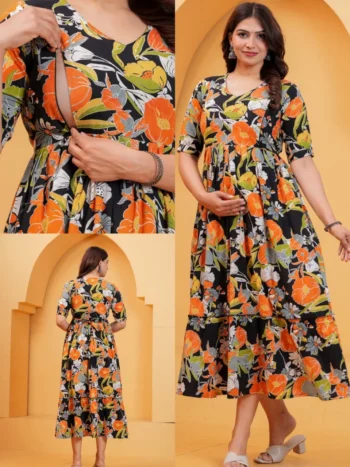 Tropical Noir Maternity Feeding Dress in Black – maternity kurti, photo 2
