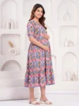 Ikat Splash Maternity Feeding Dress in Grey Blue – maternity kurti by AtoZMart
