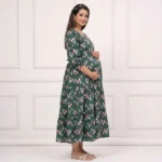 Emerald Leaf Maternity Feeding Dress in Dark Green – maternity kurti by AtoZMart