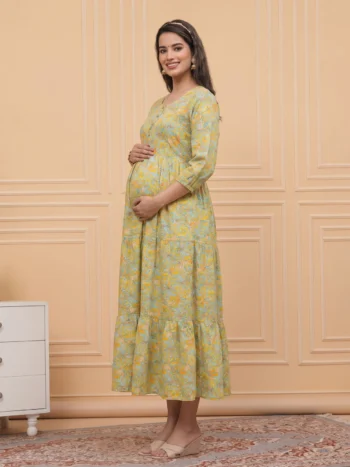 Citrus Bloom Maternity Feeding Dress in Mint Green – maternity kurti by AtoZMart