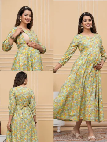 Citrus Bloom Maternity Feeding Dress in Mint Green – maternity kurti, photo 2